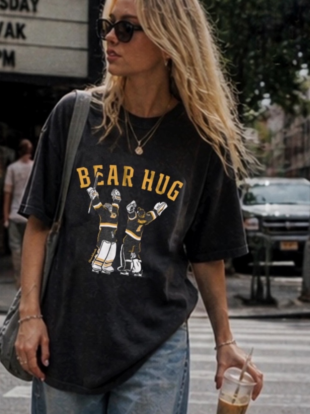 Chowdaheadz Bear Hug Boston Hockey TShirt Iconic Win Embrace Between Goaltenders